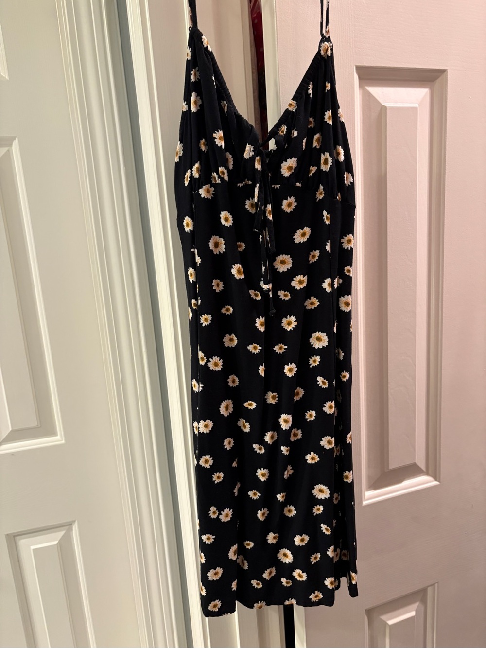 Black Daisy-Print Spaghetti Strap Dress
